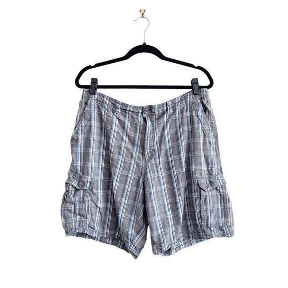 Burnside Mens Cargo Shorts Side Pockets Plaid Blue Gray Size 36 - Picture 1 of 9